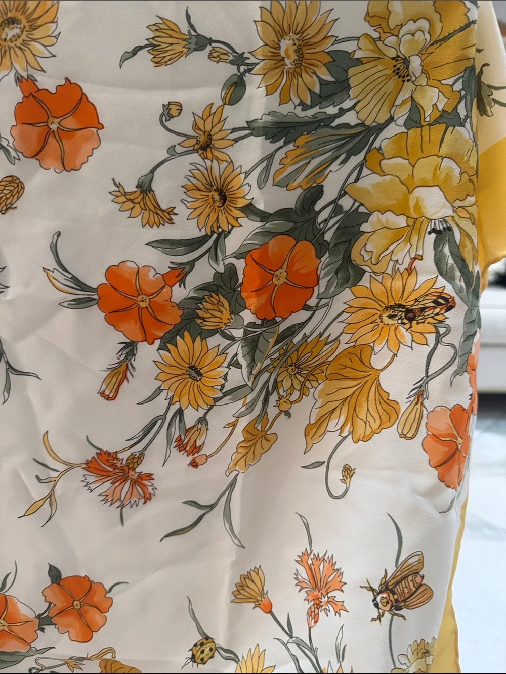 Pier Francoise Vintage Yellow Floral Silk Scarf 33” by 34”